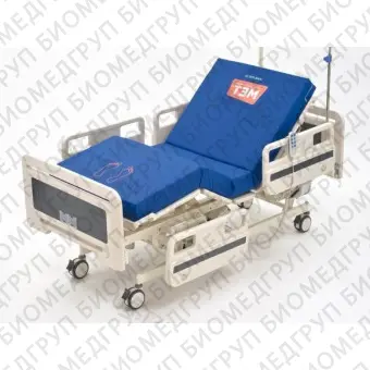 Функциональная медицинская кровать с электрическими регулировками металлического ложа и пластиковыми боковыми ограждениями